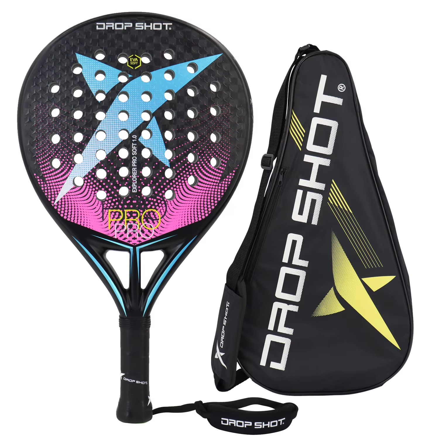 Drop Shot 12K Carbon Fibre Padel Racket - Black / Blue / Pink