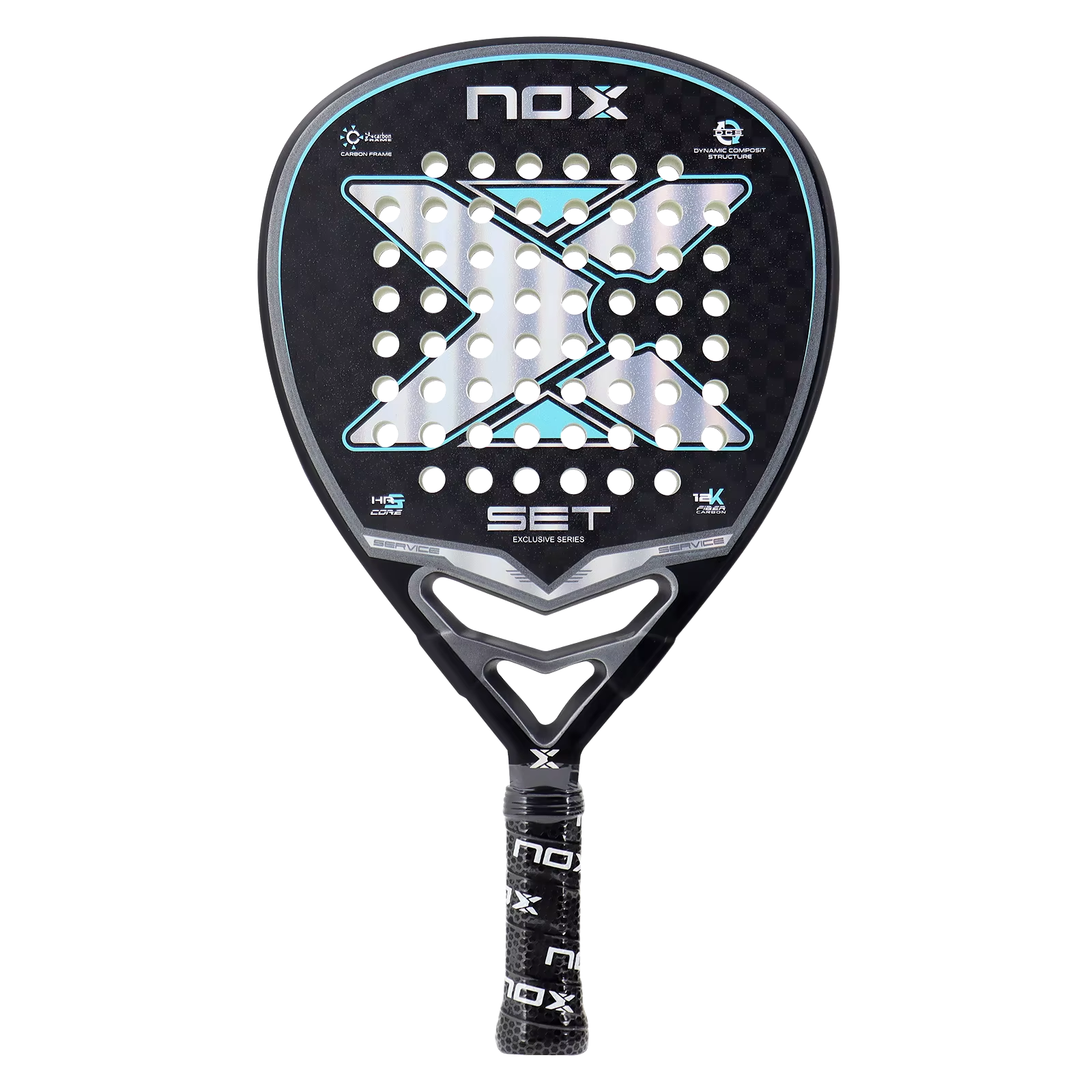 NOX SET Exclusive Series 12K Carbon Fibre Padel Racket - Black / Turquoise / Silver