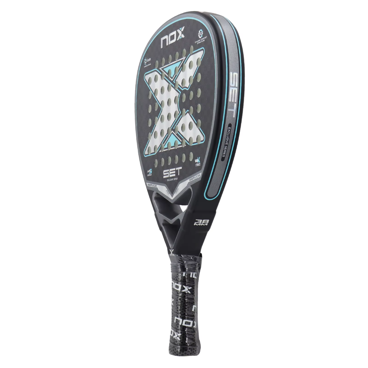 NOX SET Exclusive Series 12K Carbon Fibre Padel Racket - Black / Turquoise / Silver