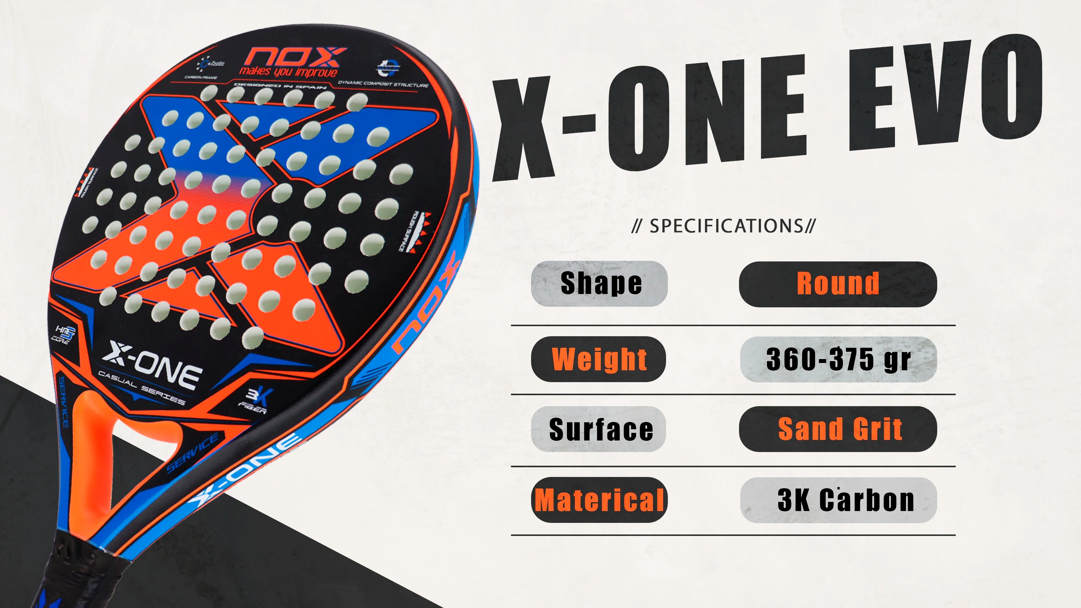 NOX X-ONE 3K Carbon Padel Racket - Black / Blue / Orange