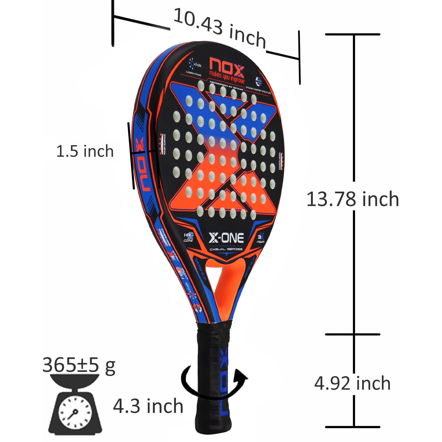 NOX X-ONE 3K Carbon Padel Racket - Black / Blue / Orange