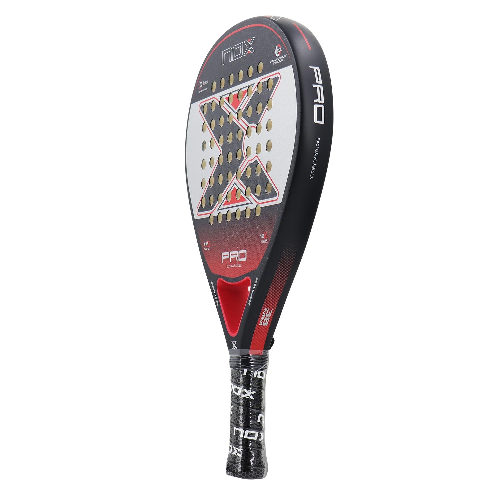 NOX PRO 12K Carbon Fibre Padel Racket - Grey / White / Red